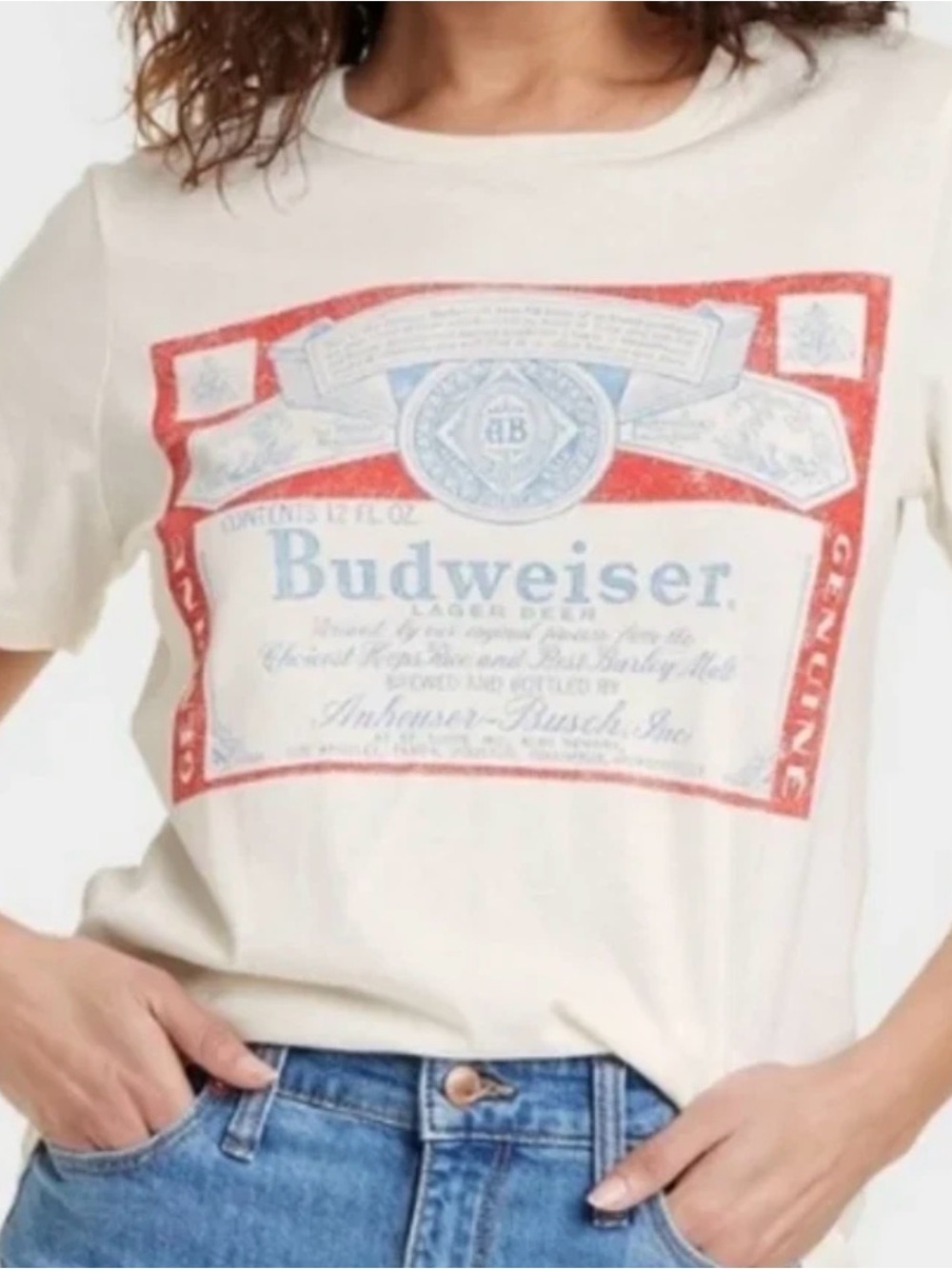 Budweiser Hybrid Cream Graphic Tee with Red and Blue Label